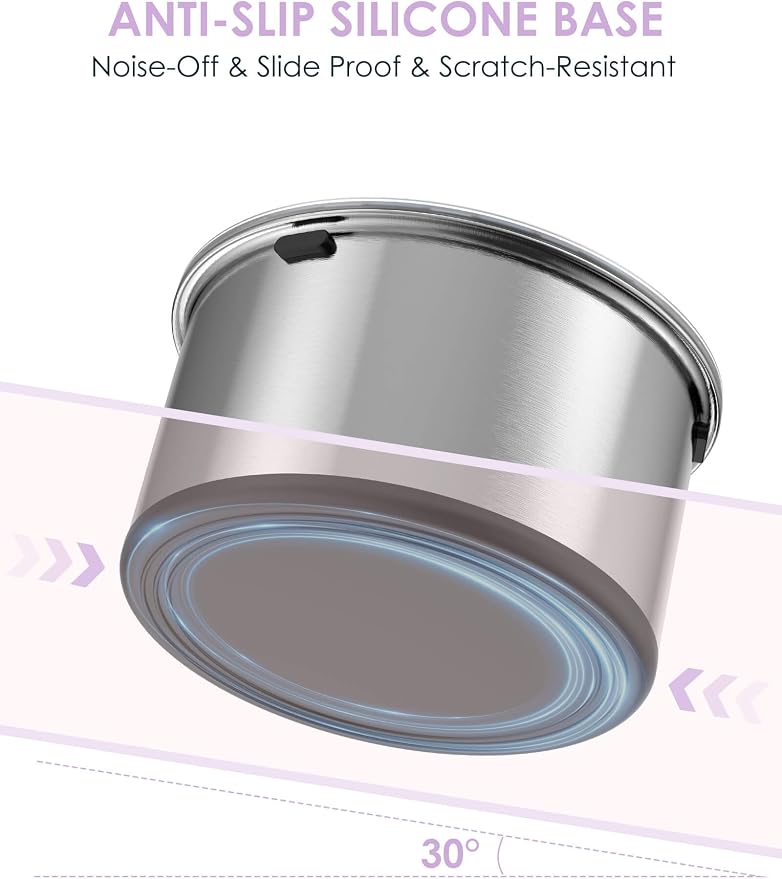 Heouvo 1 Gallon No Spill Dog Water Bowl with Slow Drinking Disk(Purple) | Splash-Proof Lid + Stainless Steel Bowl/Rubber Bottom/Slobber Stopper Water Bowl for Large Sloppy Messy Drinkers Reduce Mess
