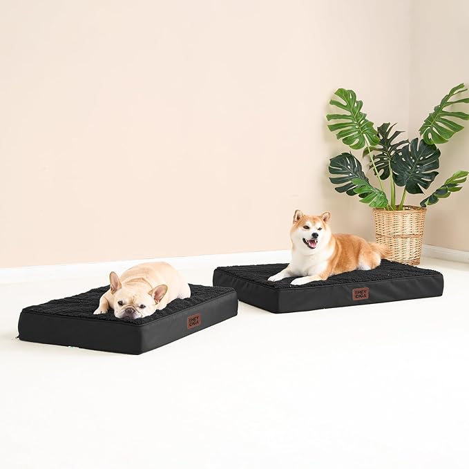 EHEYCIGA Orthopedic Dog Bed Large with Removable Washable Cover, 35IN Black | Egg Crate Foam Support, Durable Oxford fabric, Non-Slip Bottom, Machine Washable, Soft Waterproof Plush Pet Bed Mat For Crate