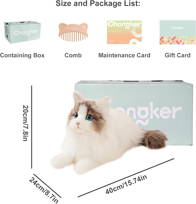 Chongker Stuffed Animals Handmade Realistic Cat Plush Toy for Elderly Adults Women Kids Cat Pet Lover Surprise Gifts