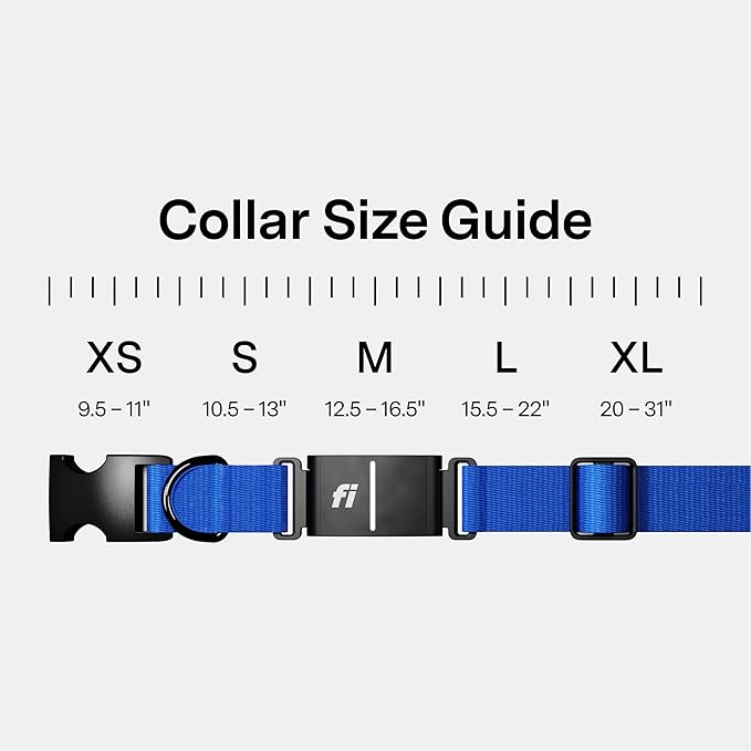 Fi New Series 3+ Smart Dog Tracker Collar [6 Month Membership Included] GPS Tracker for Dogs with Health & Behavior Monitoring, Escape Alerts, Waterproof, LED, Apple Watch Compatible (Blue, Medium)
