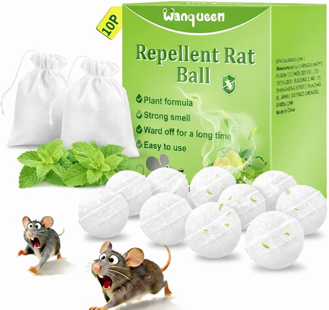 10 Pack Mouse Rodent Repellent Balls – Peppermint Oil to Repel Mice & Rats, Long Lasting 3 Months Protection, Safe for Pets & Kids – Natural Deterrent for Home, Garage, Car