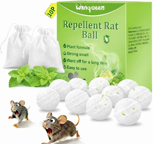 10 Pack Mouse Rodent Repellent Balls – Peppermint Oil to Repel Mice & Rats, Long Lasting 3 Months Protection, Safe for Pets & Kids – Natural Deterrent for Home, Garage, Car