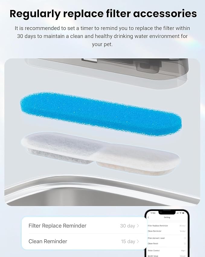 10L Pet Water Fountain Filters, Stainless Steel Dog Cat Dispenser with Wi-Fi, 2.64 Gallon Automatic Filtered Water Bowl Using Filter, 8 Filters and Sponges
