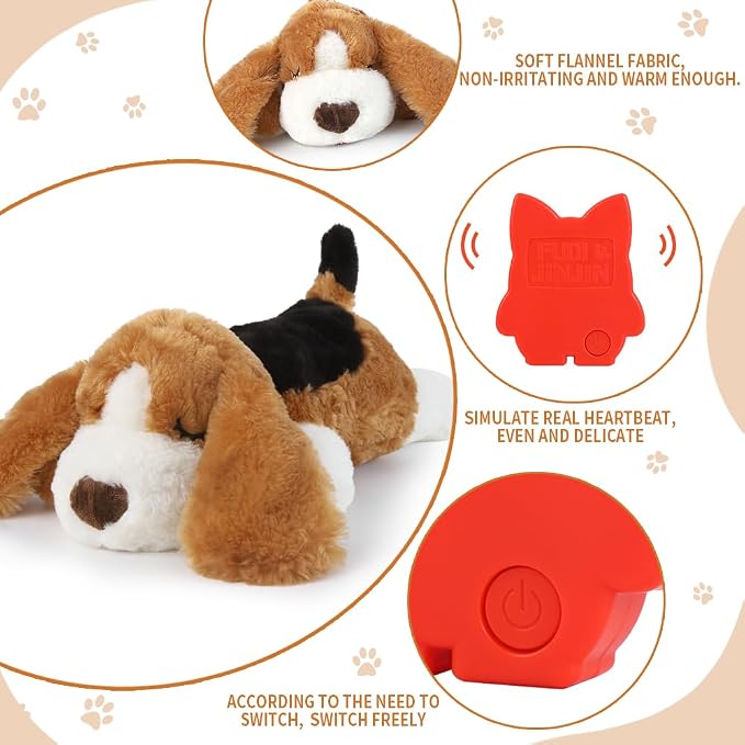 Puppy Toy with Heartbeat, Dog Heartbeat Toy for Separation Anxiety Relief | Dog Anxiety Relief Calming Aid, Calming Comfort Dogs Pillow,Dog Stuffed Animal,Plush Toy for Dogs Cats Pets,Beagle