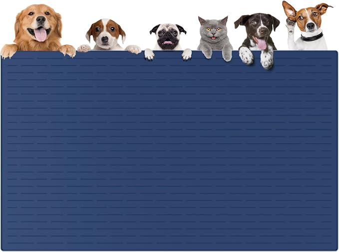 51.2"x25.6"(130cm×65cm) Largest Dog Food Mat, XXXXL Silicone Dog and Cat Mat for Food and Water Bowls, Thinken Waterproof Non-Slip XXXL Pet Feeding Mat for Floors, Dark Blue