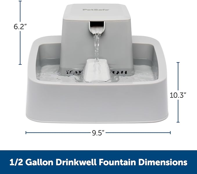PetSafe Oasys Pet Fountain, 1/2 Gallon (64 oz), Small Dogs & Cats | Adjustable Water Flow, Whisker-Friendly Tray, Dishwasher-Safe, Replaceable Carbon & Foam Filters Included
