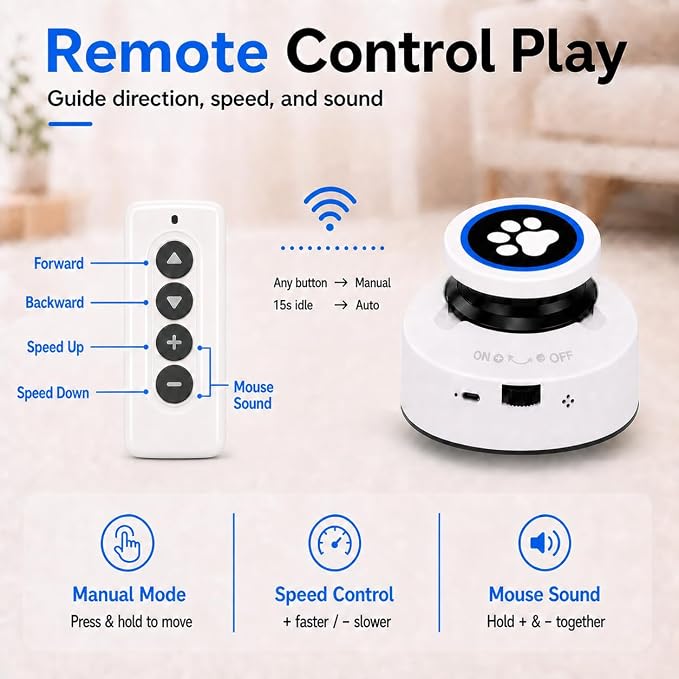 Automatic Cat Toy for Indoor Cats with Remote Control, Interactive Cat Chase Toy with Moving Feather Lure, DIY Floor Route Kit with Mouse Sound, Rechargeable Self-Play Toy