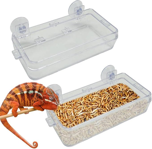 Reptile Feeder Chameleon Bowl 2 Pcs Anti-Escape Food Dish Bowl with Suction Cup for Chameleon Iguana Lizard Reptile Food and Water Feeding (White, M)