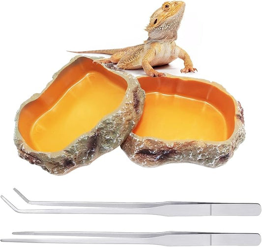 Reptile Growth Reptile Bowl Set Includes Reptile Food Dish,Reptile Water Dish,Reptile Feeding Tongs,Long Tweezers for Terrarium,for Leopard Gecko,Frog,Bearded Dragon,Snake,Tortoise,Hermit Crab
