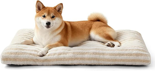 FURTIME Washable Dog Bed Medium Size Dogs, Deluxe Dog Crate Beds | Comfy Fluffy Kennel Pad Anti-Slip Pet Sleeping Mat, Machine Washable Dogs Pillow, 29"x21"x3", White