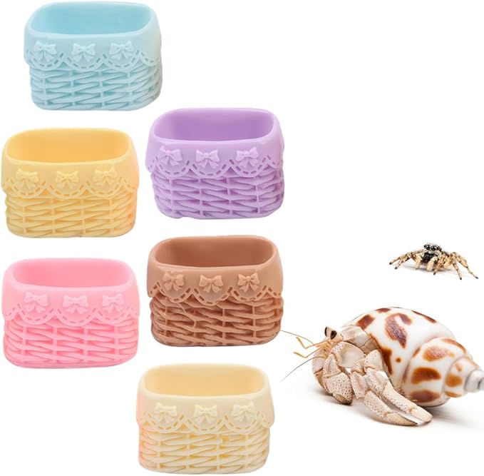 DQITJ 6 Pcs Jumping Spider Water Bowl Food Dish Micro Basket Decor for Hermit Crab Tarantula Snail Millipede Small Reptiles