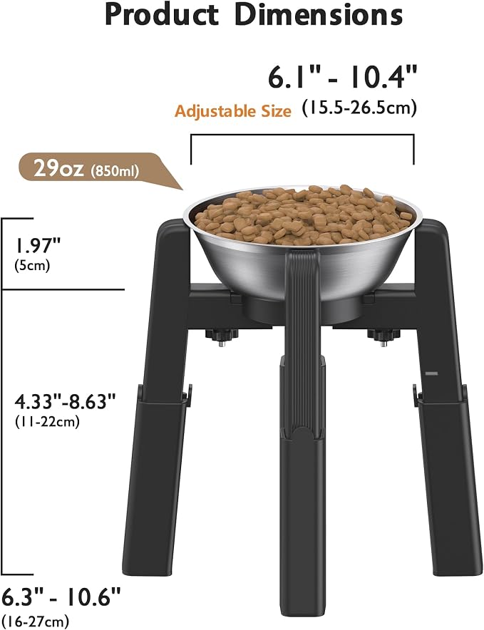 Elevated Dog Bowl, Raised Dog Bowl Stand with Stainless Steel Bowl | Elevated Pet Water & Food Bowl for Medium Dogs, Stable and Anti-Slip Raised Bowl