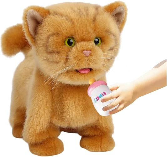 CU-MATE Plush Interactive Simulation Dog-Realistic Puppy Electronic Toy Dog Cat with Walking/Barking/Wagging Tail/Talking-Like Real Robotic Present (Electric Orange cat)