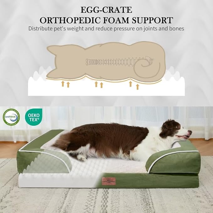 Comfort Expression Orthopedic Dog Bed for Extra Large Dogs with Bolster | Waterproof Dog Couch Bed with Washable Cover & Non-Slip Bottom, Supportive Egg Crate Foam XL Pet Bed, 42x30 Inch