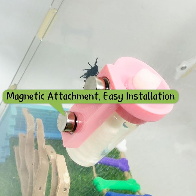 Jumping Spider Water Dispenser, Magnetic Hanging Feeder,Suitable for Jumping Spiders,Tarantulas, Praying Mantises,Arboreal Animals, and Other Small Animal Enclosure Accessories (Pink, 10ML)