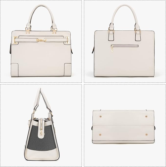 Fashion Pet Carrier Dog Cat Carrier Purse Soft-Sided Leather Handbag Pet Tote Bag for Small Dogs Puppy and Cats TSA Airline Approved (Beige)
