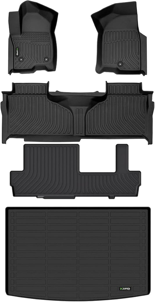 Floor Mats & Cargo Liner Custom for 2021-2025 2026 Chevy Suburban/GMC Yukon XL 8 Seats (Bench Seating) All Weather Protection TPE Heavy Duty Floor Liners Full Set Accessories-Black