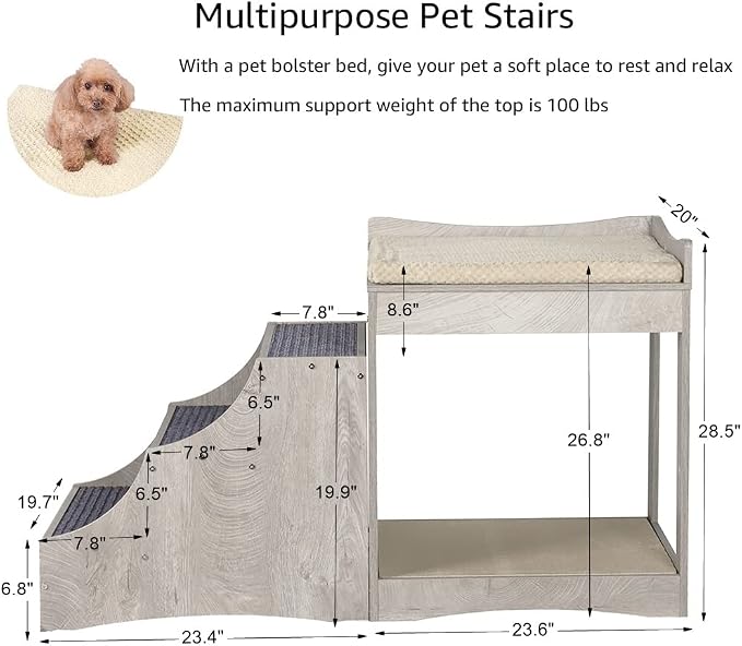 unipaws Pet Bunk Bed with Removable Step for Dog and Cat, Window Perch Seat | Multi-Level Bed with Cushion and Cat Scratch Pad, Indoor Use, Grey