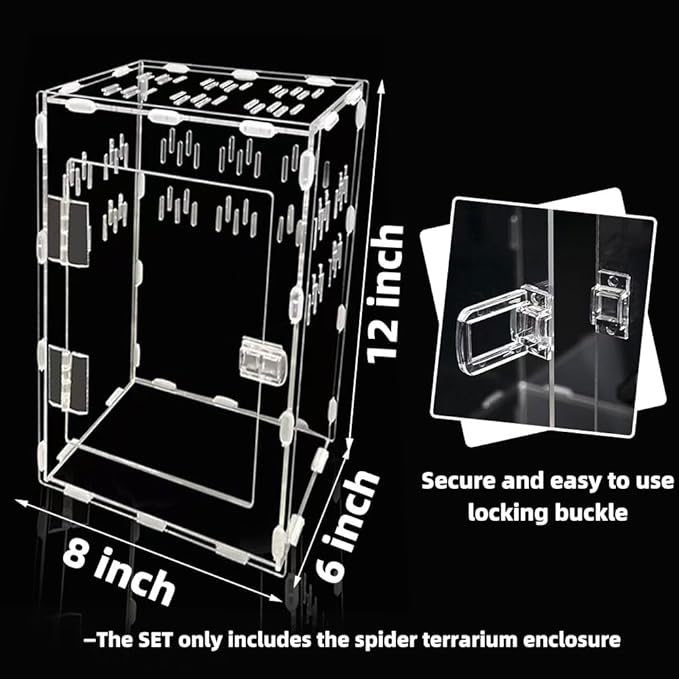 Jumping Spider Enclosure, 12x8x6 inch Large Acrylic Terrarium Reptile Enclosure Tank with Front Opening Door for Jumping Spider Tarantula Isopod Invertebrates Gecko Snake