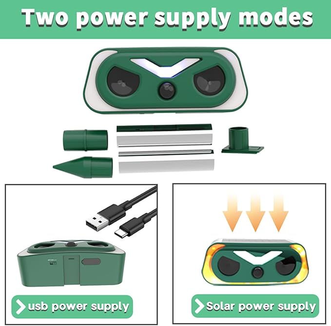 2026 Upgraded Solar-Ultrasonic-Animal-Repellent Outdoor, Deer Repellent Devices Squirrel Cat Raccoon Rabbit Dog Deterrent, Keep Skunk Away Motion Detection with Flash Light for Yard Garden Lawn 1-PACK
