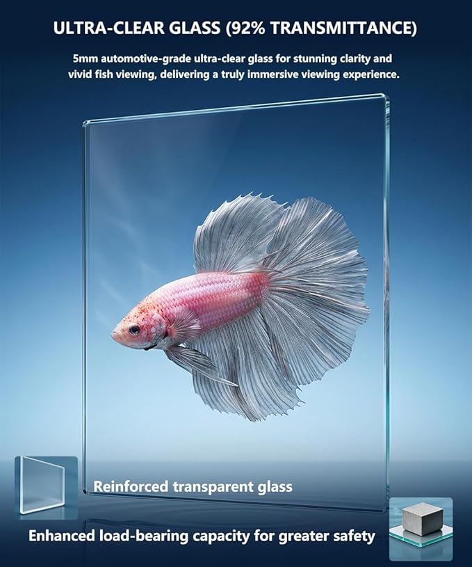Fish Tank Kit,3.5 Gallon Small Aquarium,Ultra-Clear Nano Aquarium,Betta Fish Tank,Suitable for Small Fish Tank,Aquarium Starter kit,Desktop Fish Tank (Black Background)