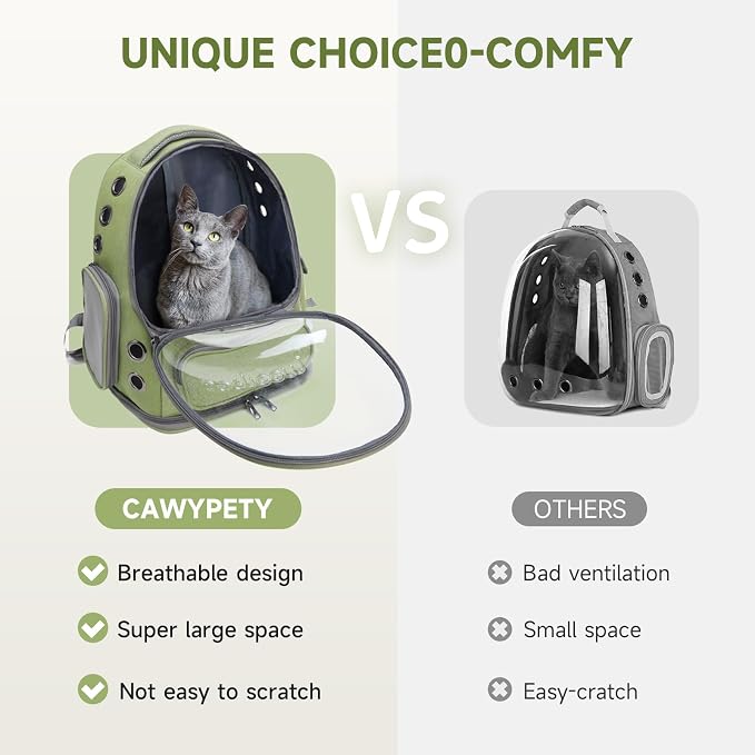 Cawypety Cat Backpack Carrier, Breathable Cat Carrier Large Space Bubble Pet Backpack for Kitty Small Dog up to 15lbs, Transparent & Foldable Pet Carrier for Travel Hiking | Breathable Mesh Cat Backpack Transparent Foldable Pet Clear Carrier Portable f...