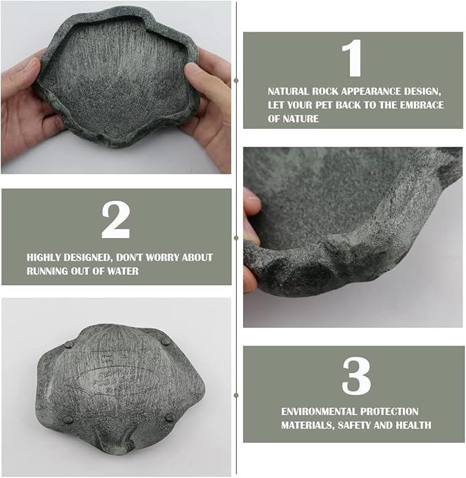 AYNEFY Reptile Food Water Rock Bowls,Resin Reptile Feeder Lizard Feeding Dish Amphibian Feeder Bowl Terrarium Decor for Bearded Dragons Leopard Gecko Frog Snake(Emerald