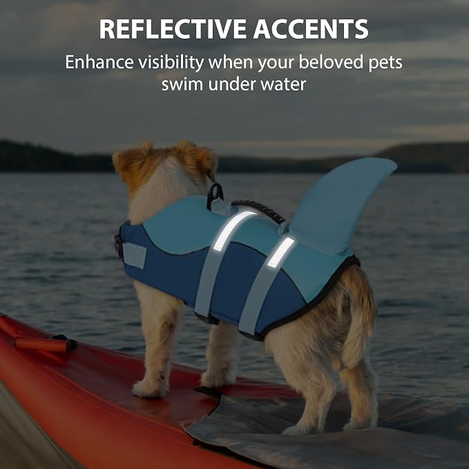 Dog Life Jacket High Flotation, Reflective Dog Life Vest for Swimming, Adjustable Dogs Life Preserver Rescue Handle Spring Summer Pool for Small, Medium, Large Dogs (Ocean Blue,M)