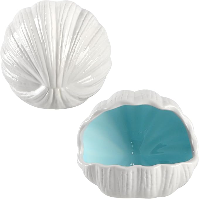 AnRui Cute Betta Fish Tank Decor Ceramic Conch Shell-Shaped House Thematic Hideout Cave for Fish Playing or Hiding Underwater World Aquarium Background Pearl Ornament, Blue