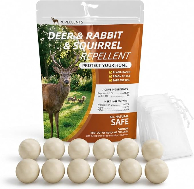 12Pack Deer Repellent for Plants,Deer Repellent Outdoor,Rabbit Repellent for Yard,Bunny Repellents Keep Deer,Elk,Moose,Hares Away from Flower, Creates Protective Zone for Flowers,Vegetables,Shrubs