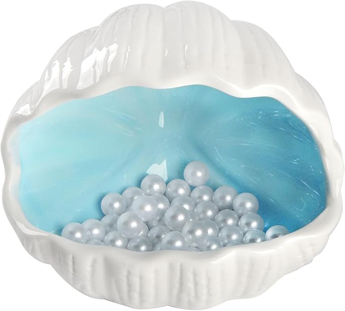 AnRui Cute Betta Fish Tank Decor Ceramic Conch Shell-Shaped House Thematic Hideout Cave for Fish Playing or Hiding Underwater World Aquarium Background Pearl Ornament, Blue