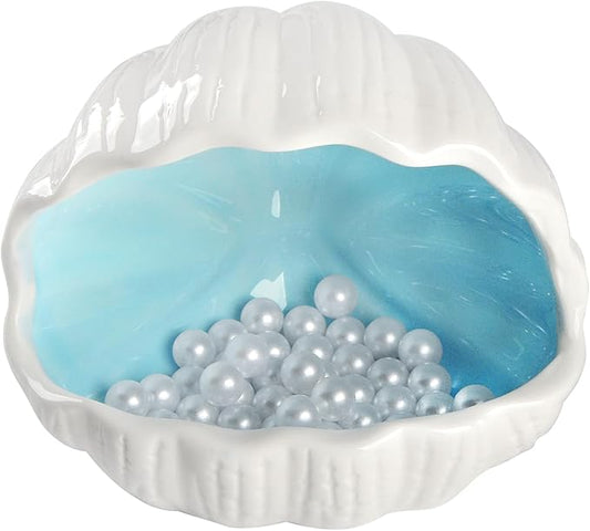 AnRui Cute Betta Fish Tank Decor Ceramic Conch Shell-Shaped House Thematic Hideout Cave for Fish Playing or Hiding Underwater World Aquarium Background Pearl Ornament, Blue