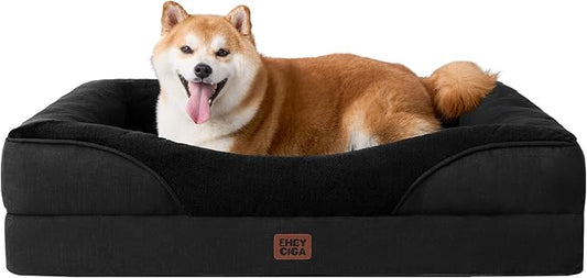 EHEYCIGA Orthopedic Dog Bed for Large Dog, Memory Foam Dog Couch, Black | 36x27 Inch Large Sized Dog Sofa with Sides, Waterproof Liner & Washable Removable Cover, Bolster Pet Couch