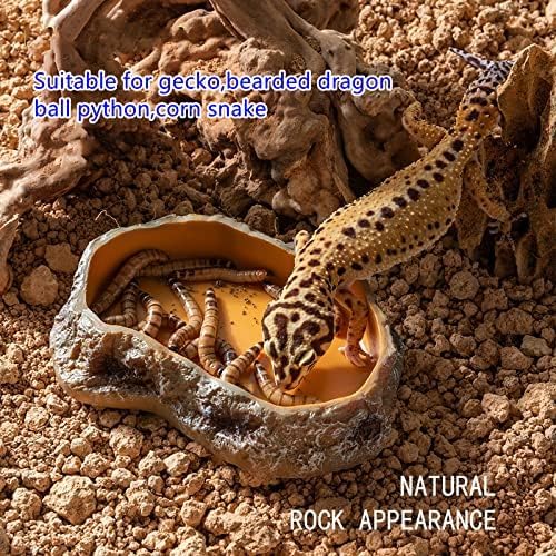 Extra Large Simulation Rock Reptile Feeding Bowls Resin Corn Snake Ball Python Iguana Bearded Dragon Tortoise Food Water Dish Bathing Bowl Habitat Accessories, 9.5 inch x 6 inch, S