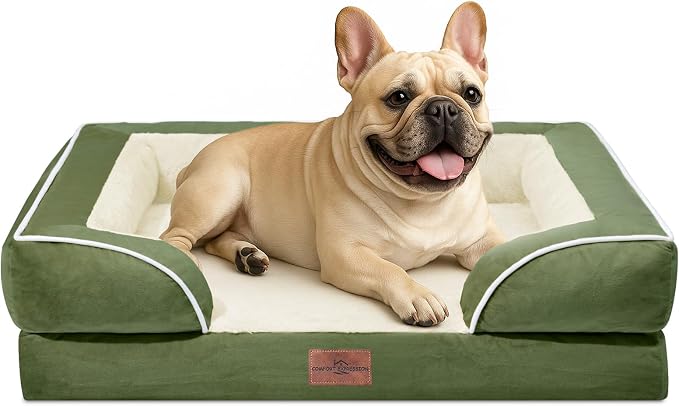 Comfort Expression Orthopedic Dog Bed for Medium Size Dog with Bolster | Waterproof Dog Couch Bed with Washable Cover & Non-Slip Bottom, Supportive Egg Crate Foam Medium Pet Bed, 30x20 Inch