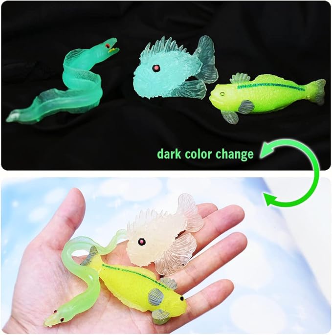 10 Pcs Sea Animal Figurines Bath Toys, Color Changing Toys, Stretchy Ocean Fish Statue, for Kids 3+, for Themed Parties, Cake Topper, Goodie Bag Fillers, Classroom Rewards
