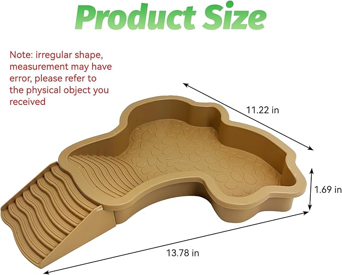 PINVNBY Large Reptile Bathing Pool Tortoise Water Dish with Removable Ramp and Leaf Reptile Food Dish & Water Bowl Tortoise Habitat Accessories for Turtle Lizard Gecko Snake (Yellow)