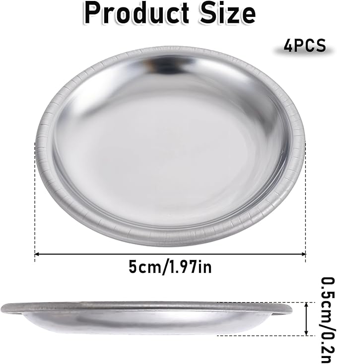 SynHHergyx 4 Pcs Hermit Crab Food & Water Bowl, Small Stainless Steel Feeding Dish for Hermit Crab, Snail, Gecko, Insect