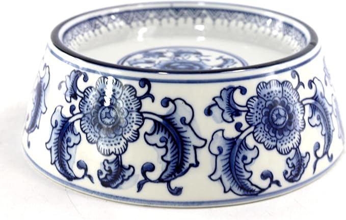 Blue and White Porcelaine Dog Bowls Ceramic Dog Cat Food and Water Bowls (5.8x7.2x2.4inch)