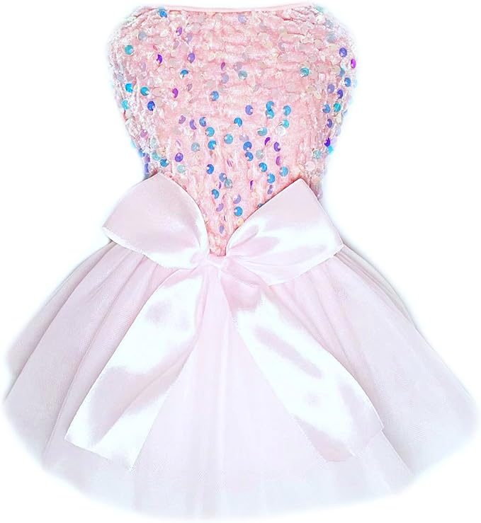 Dog Princess Formal Dress for Small Dogs Girl,Sparkling Sequins Sweet Pet Clothes Wedding Birthday Party Puppy Dresses,Cat Apparel Accessories Costumes Outfit Skirt Pink (Pink, X-Small)