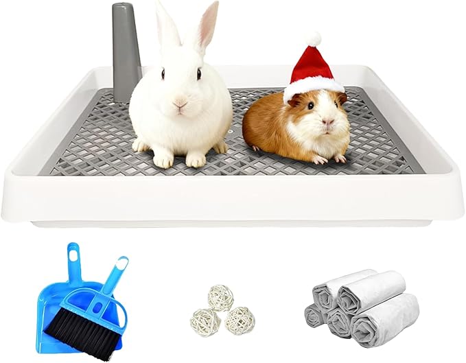 kathson Rabbit Litter Box, Bunny Potty Trainer Tray Guinea Pig Litter Box with Grid, Small Animal Toilet for Bunny Guinea Pigs Ferret Chinchilla Cats