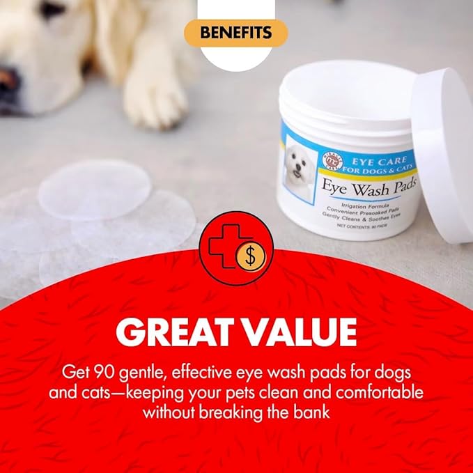 Miracle Care Eye Wash Pads,90 Use Pre-Soaked Pads to Gently Clean and Soothe Dog and Cat Eyes; Non Stinging Formula to Remove Eye Debris,(Pack of 2)