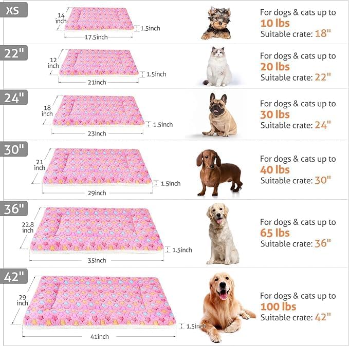 Mora Pets Dog Bed Crate Pad Ultra Soft Pet Bed with Cute Star Print Washable Reversible for Large Medium Small Dogs 21 x 12 inch 2 Pack Pink
