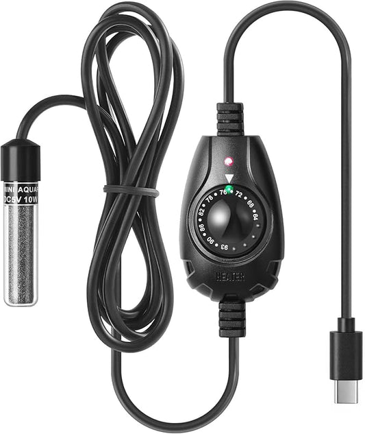 FEDOUR Mini Type-C Aquarium Heater, Small Adjustable Heater with External Controller for up to 2.5Gallon Small Fish Tank, Nano Fish Tank Heater, Betta Heater for Fish Bowls