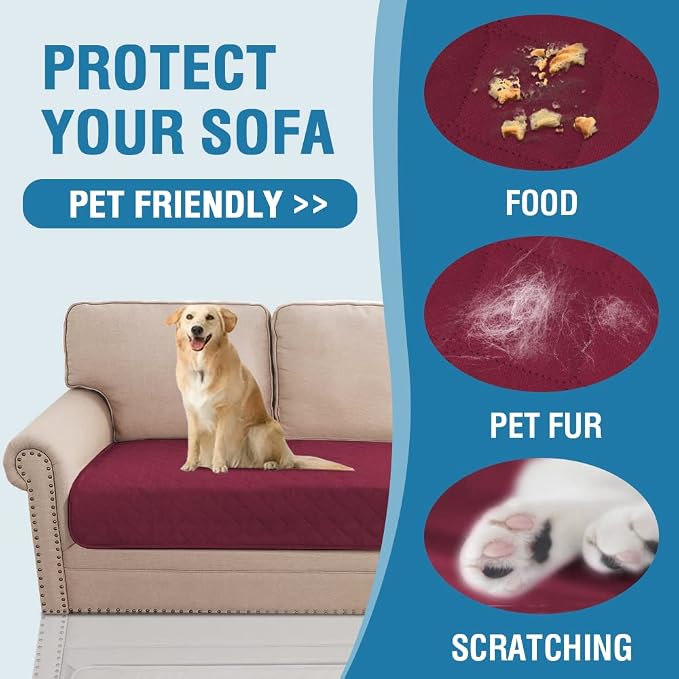H.VERSAILTEX Couch Cover for Dogs Washable 100% Waterproof Sofa Cushion Cover Dog Bed Cover Non-Slip Pet Blanket for Sofa Cushion Protector, 35" x 82", Burgundy