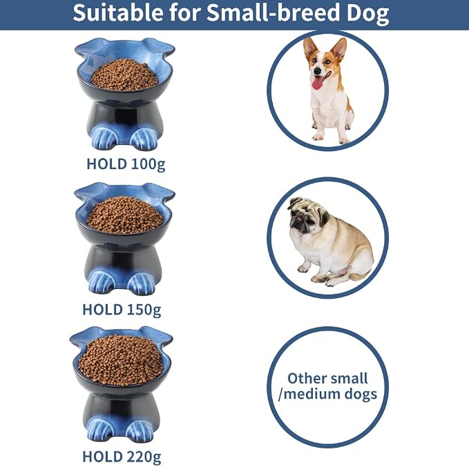 Nihow Elevated Ceramic Dog Bowls: 6.5 Inch Raised Dog Bowl for Food & Water | Food Safe Bowl for Medium/Small Size Dogs - Vivid Blue Puppy Bowls for Protecting Pet's Spine (1 PC)