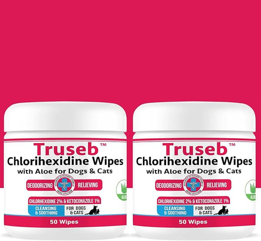 Pet Health Pharma Truseb Topical for Dogs, Cats and Horses - with Aloe for Cleansing (Ketoconazole & Chlorhexidine Wipes, 100 Count)