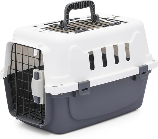 Athena Collection 18" Hard-Sided Travel Pet Carrier for Small Dogs and Cats | Plastic Dog Carriers with 2-Door Top & Front Load & Ventilation & Security Lock, Cat Dog Carrier for Pet, up to 10lbs, Grey