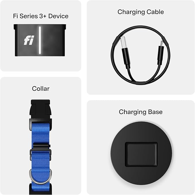Fi New Series 3+ Smart Dog Tracker Collar [6 Month Membership Included] GPS Tracker for Dogs with Health & Behavior Monitoring, Escape Alerts, Waterproof, LED, Apple Watch Compatible (Blue, X-Small)