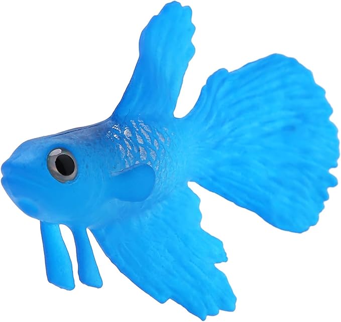 Fake Fish, Silicone Betta Fish Toys, Artificial Fish for Fish Bowl, Aquariums, Swimming Pools and Other Decoration (No. 3 Blue Betta)